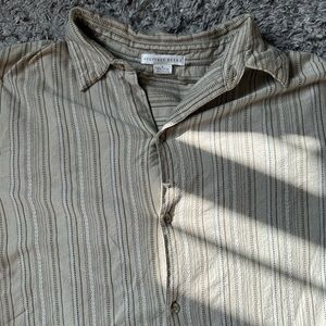 Geoffrey Beene Men's Beige Striped Button Down Shirt
